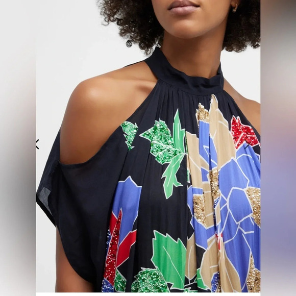 Verandah Togg Sunset Hand-Beaded Cold-Shoulder Maxi Dress. Size Medium - Picture 4 of 13